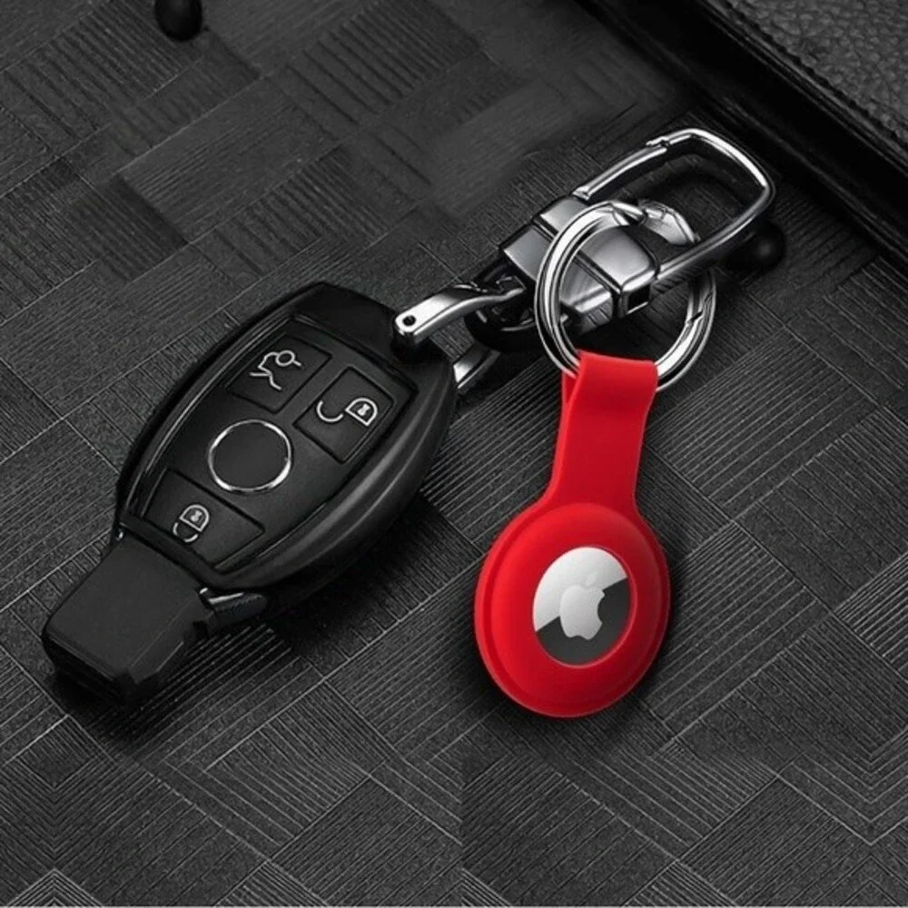 Apple Air Tag Holder Case Cover Red Silicone Sleeve Skin Keychain Ring OrB1